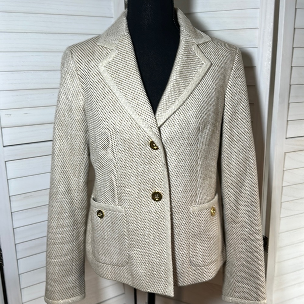 NWOT Talbots Women's Beige Metallic Gold Blazer Size 6